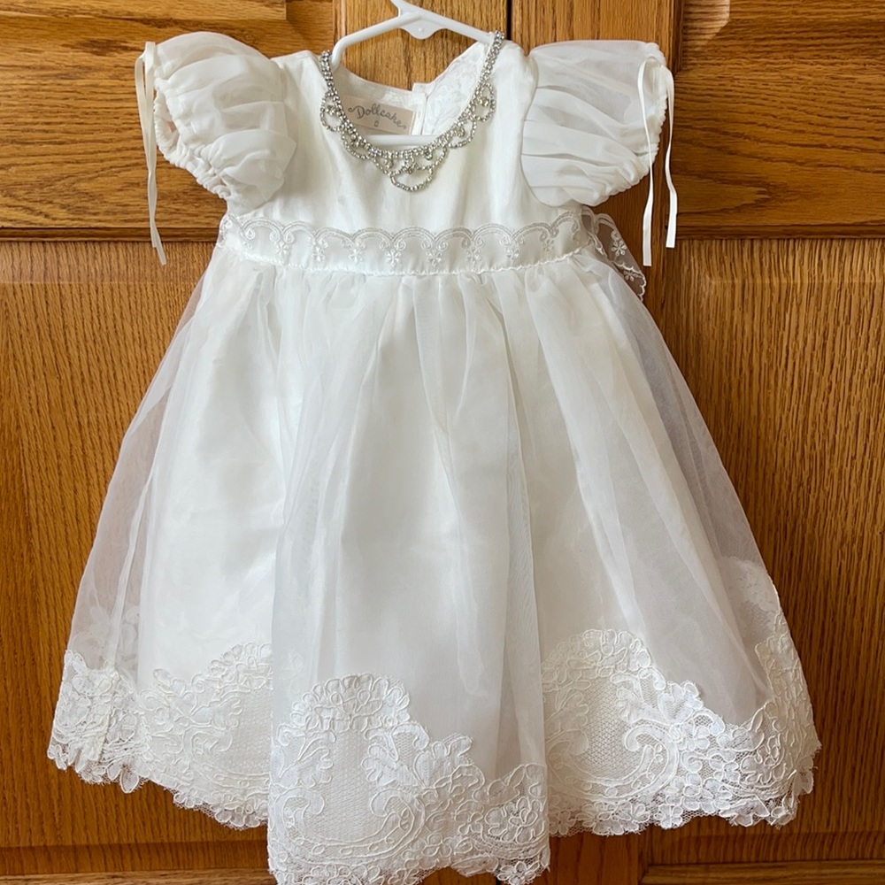 Dollcake White Lace Tulle Puff Sleeve Dress